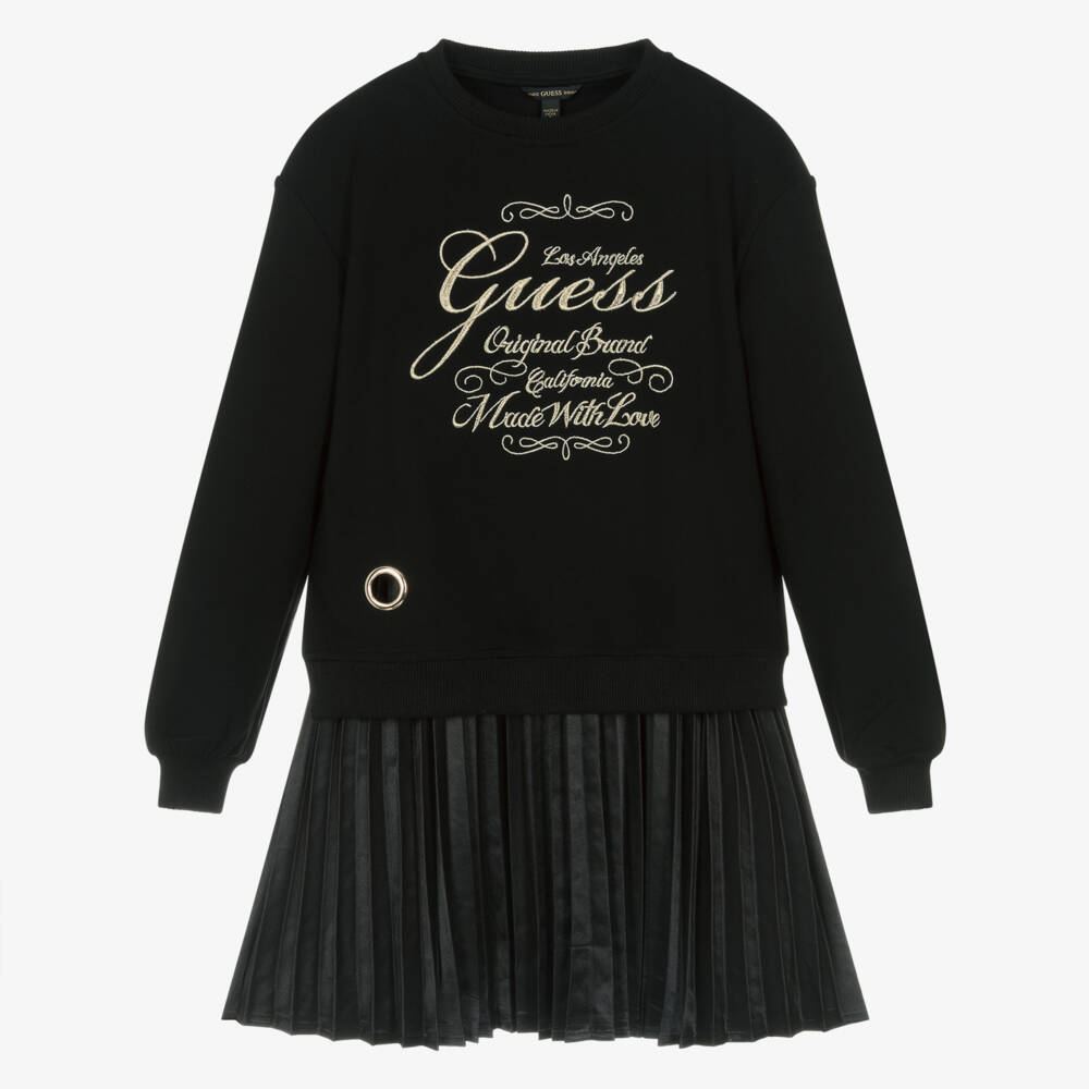 Guess-Junior Girls Black Sweatshirt Dress with Pleated Skirt | Childrensalon Outlet