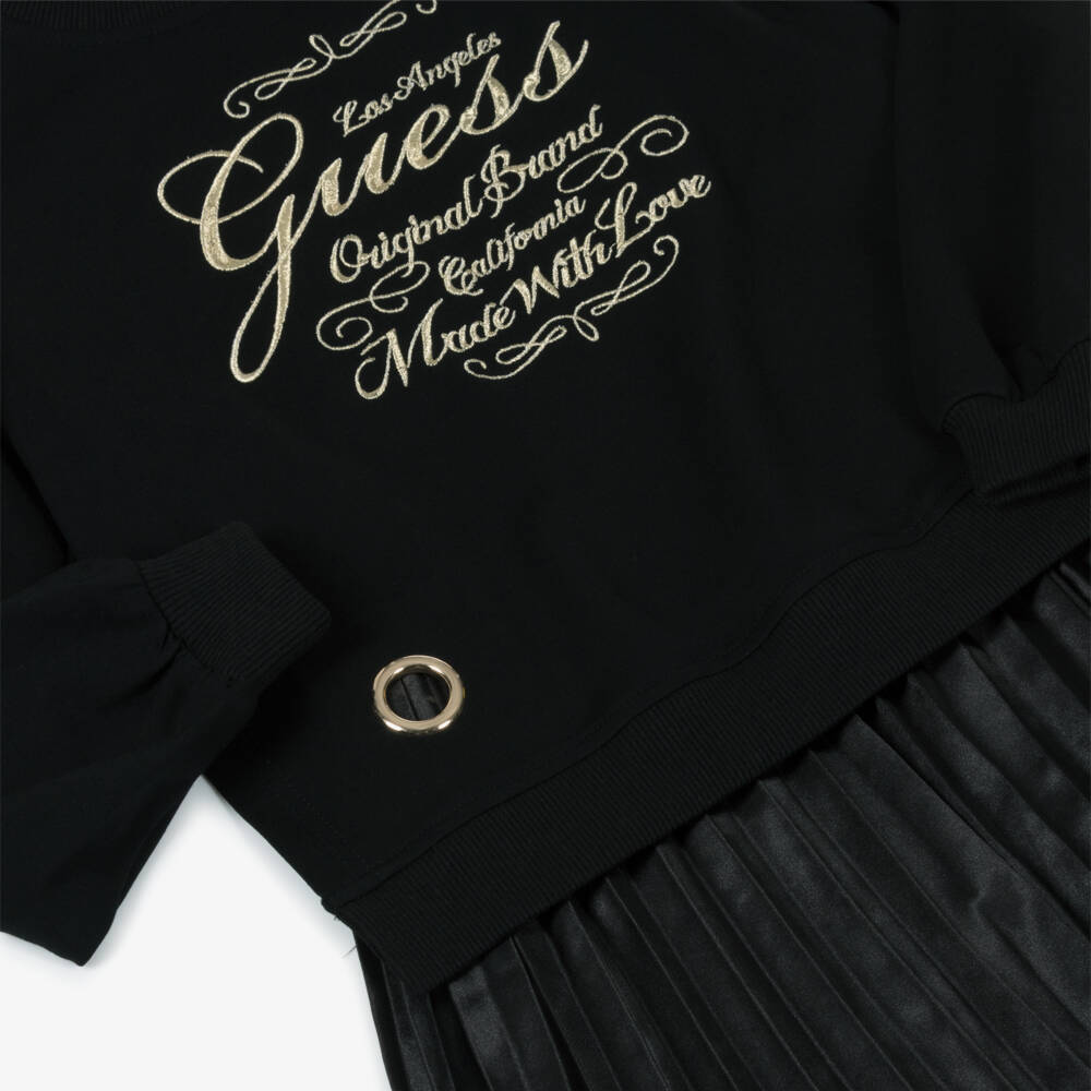 Guess-Junior Girls Black Sweatshirt Dress with Pleated Skirt | Childrensalon Outlet