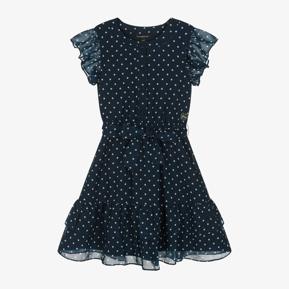 Guess-Junior Girls Blue Chiffon Polka Dot Dress | Childrensalon Outlet