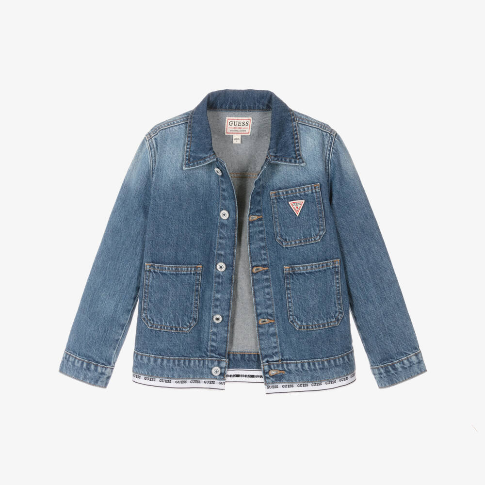 Guess-Junior Girls Blue Denim Logo Tape Jacket | Childrensalon Outlet