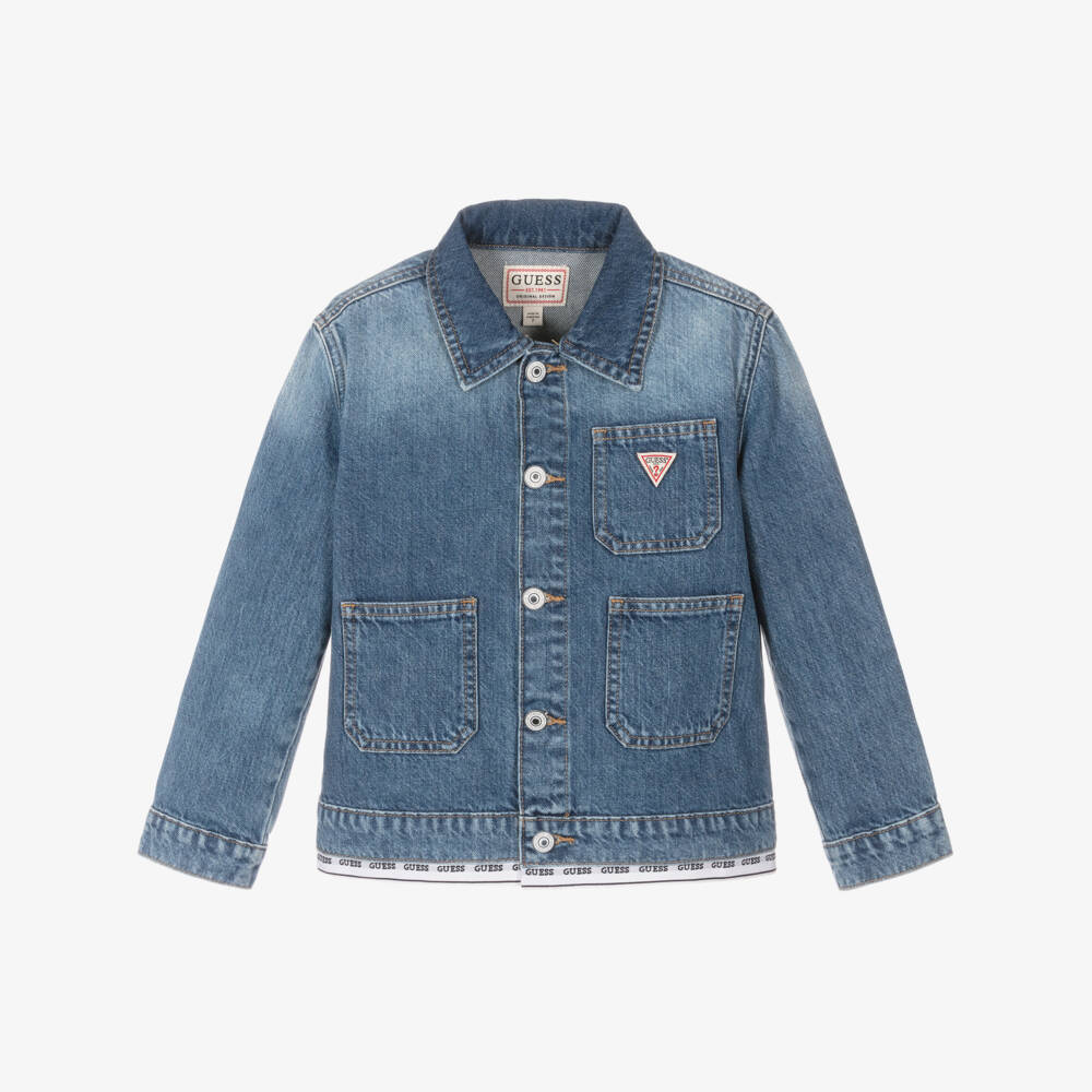 Guess-Junior Girls Blue Denim Logo Tape Jacket | Childrensalon Outlet