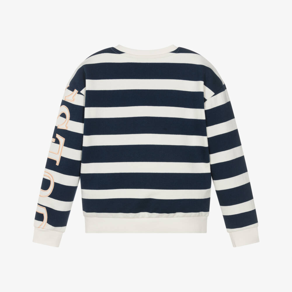 Guess-Junior Girls Blue & Ivory Striped Logo Sweatshirt | Childrensalon Outlet