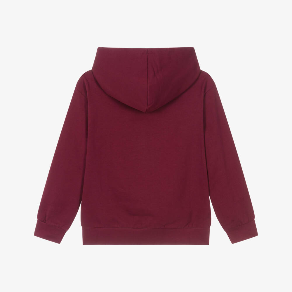 Guess-Junior Girls Burgundy Red Cotton Teddy Bear Hoodie | Childrensalon Outlet