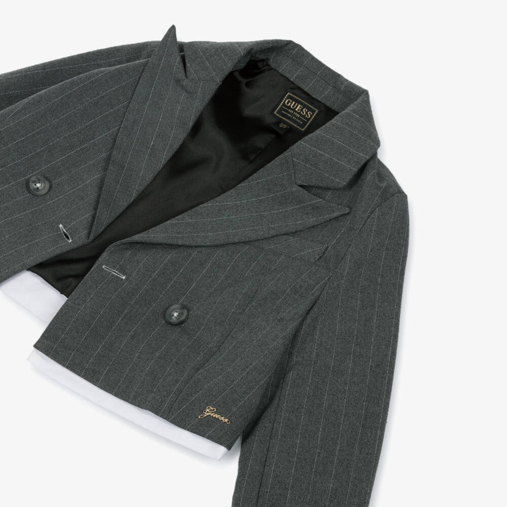 Guess-Junior Girls Grey Pinstripe Jacket | Childrensalon Outlet