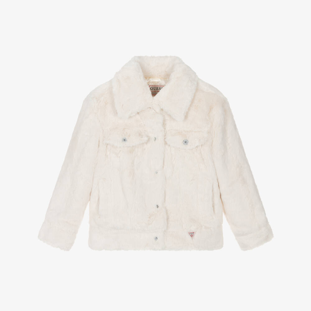 Guess-Кремовая искусственная меховая куртка для девочек | Childrensalon Outlet