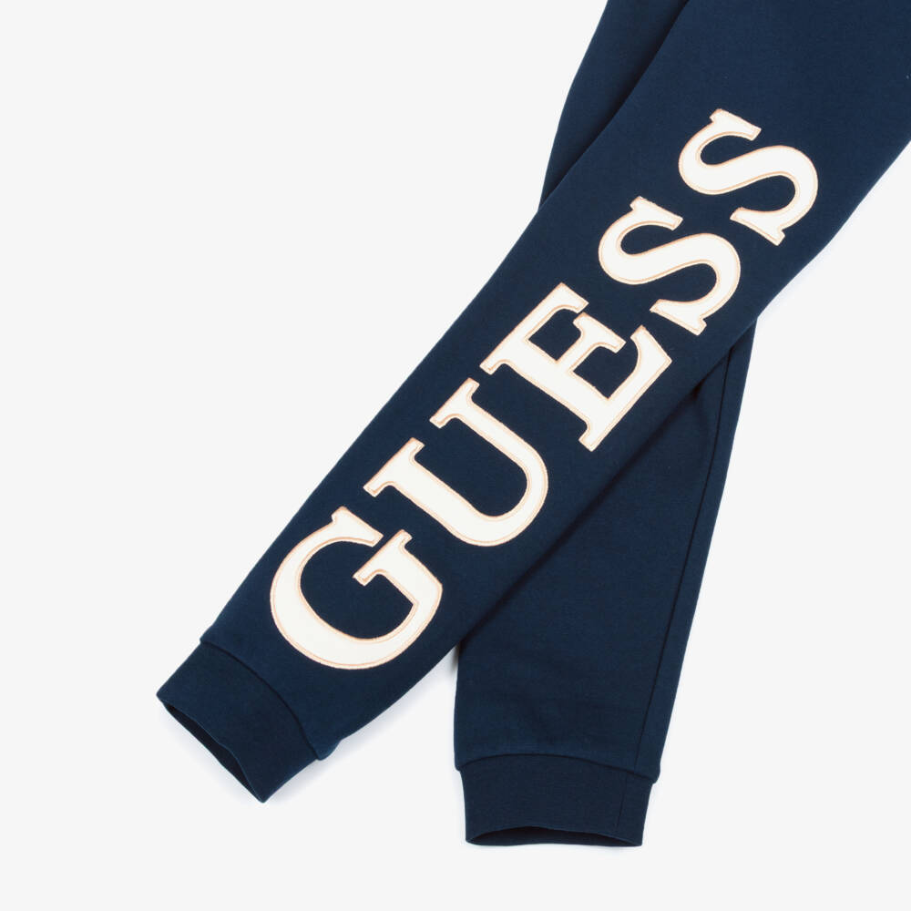 Guess-Junior Girls Navy Blue Joggers with Large Logo | Childrensalon Outlet