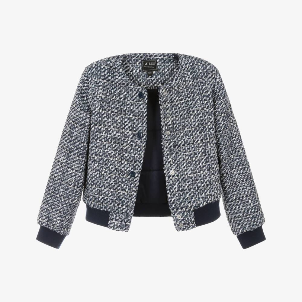 Guess-Junior Girls Navy Blue & White Tweed Jacket | Childrensalon Outlet