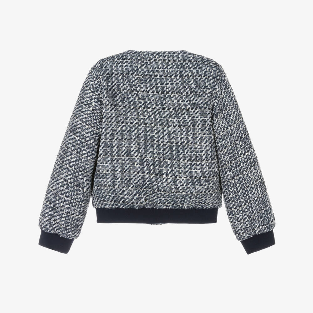 Guess-Junior Girls Navy Blue & White Tweed Jacket | Childrensalon Outlet