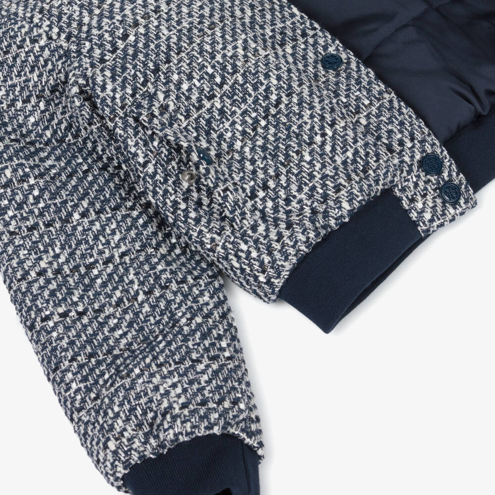 Guess-Junior Girls Navy Blue & White Tweed Jacket | Childrensalon Outlet
