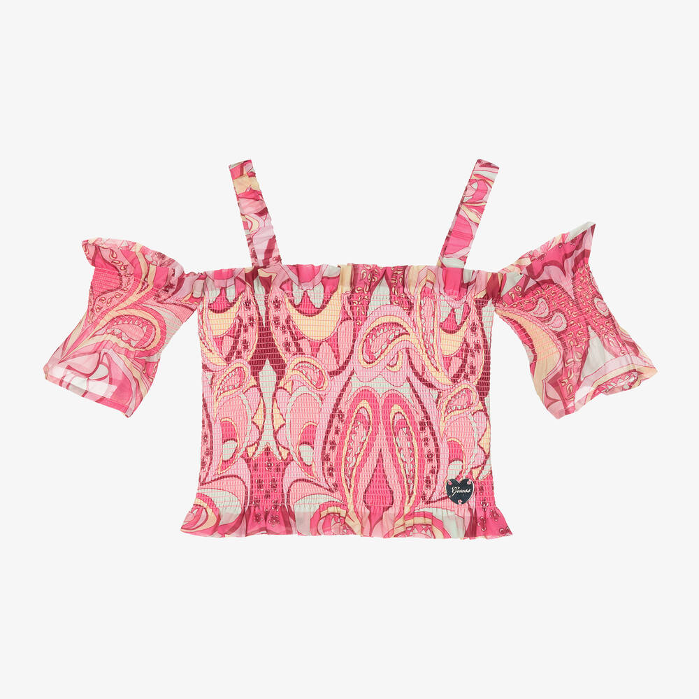 Guess-Junior Girls Pink Ruched Chiffon Top | Childrensalon Outlet