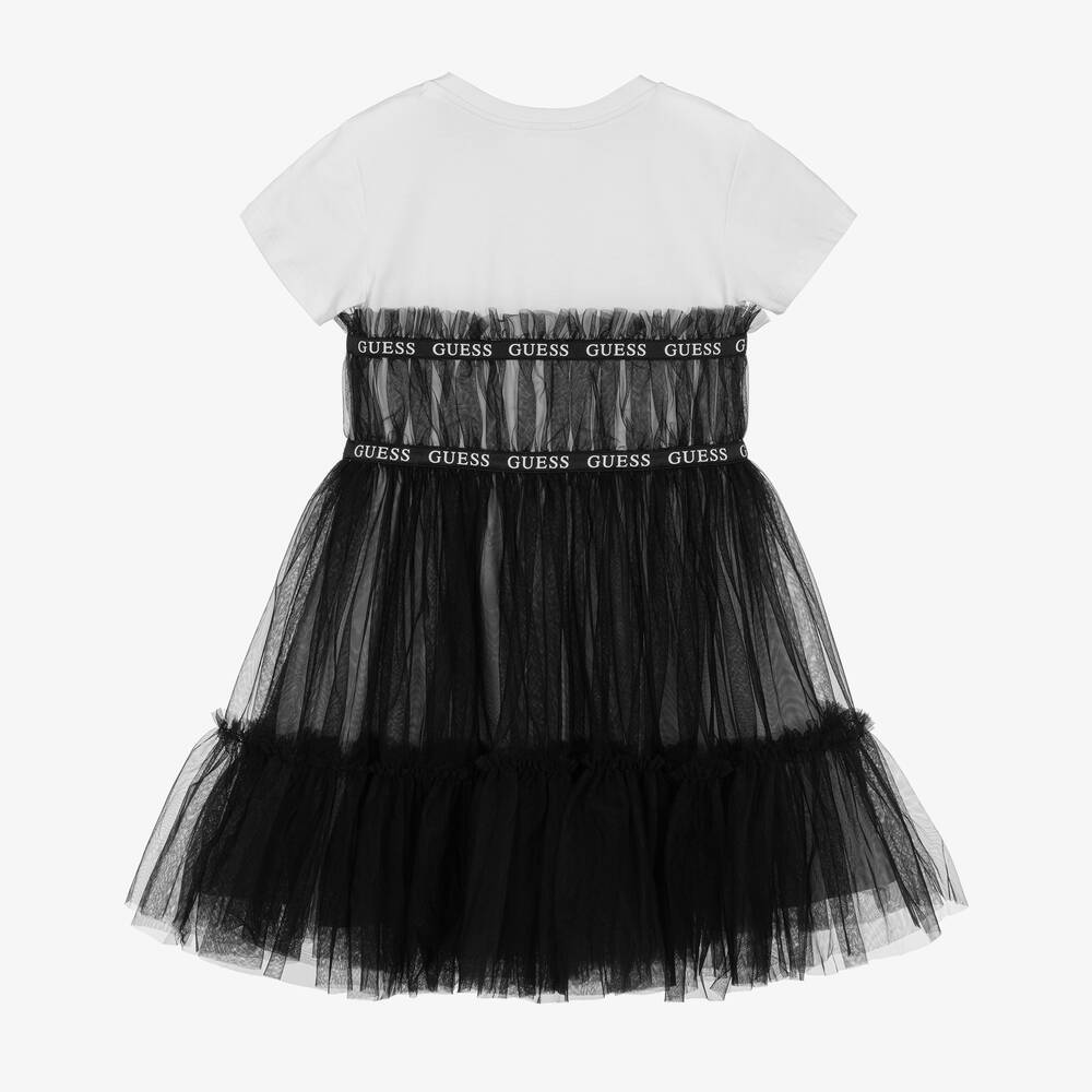Guess Junior Girls White Black Cotton Dress Childrensalon Outlet