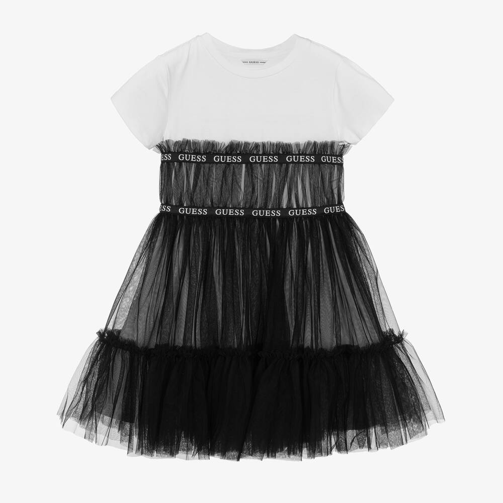 Guess-Черно-белое платье из хлопка для девочек | Childrensalon Outlet