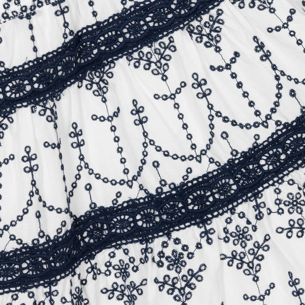 Guess-Junior Girls White & Blue Cotton Broderie Dress | Childrensalon Outlet