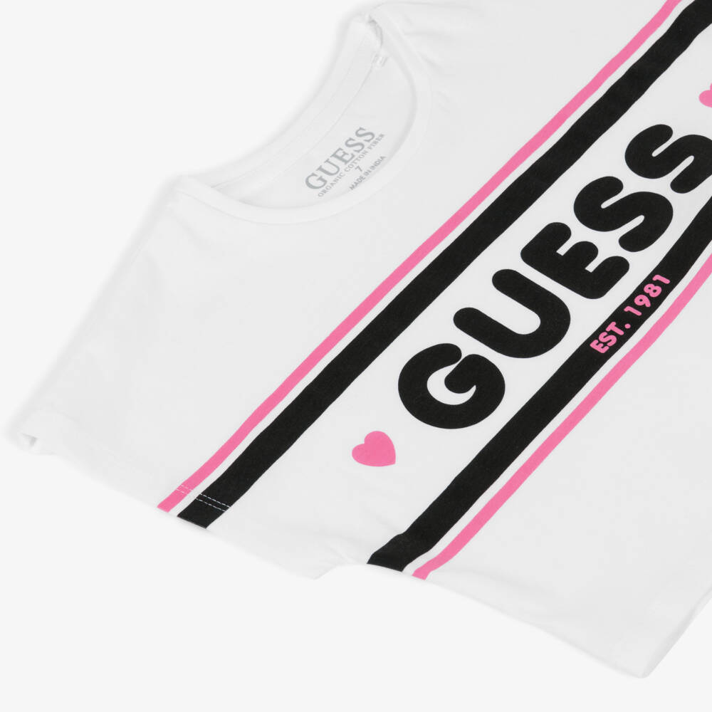 Guess-Junior Girls White Cotton Boxy Fit Logo T-Shirt | Childrensalon Outlet