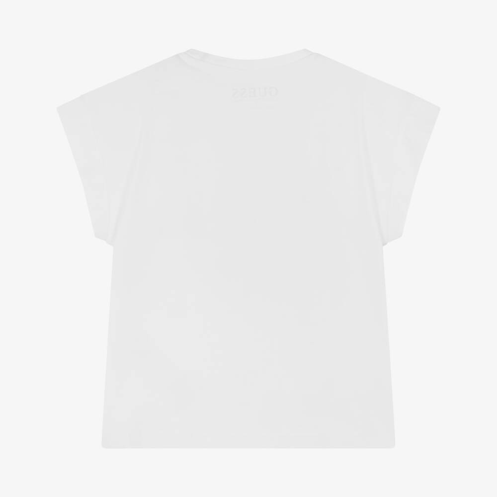 Guess-Футболка с пайетками и логотипом белая для девочек | Childrensalon Outlet