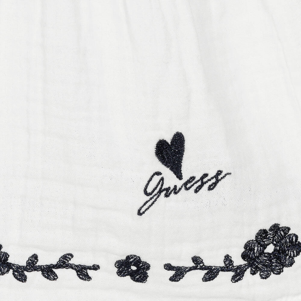 Guess-Junior Girls White Embroidered Cotton Dress | Childrensalon Outlet
