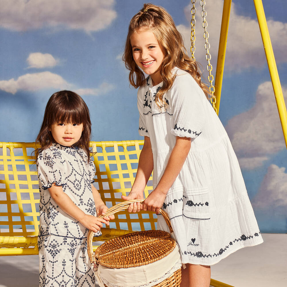 Guess-Junior Girls White Embroidered Cotton Dress | Childrensalon Outlet