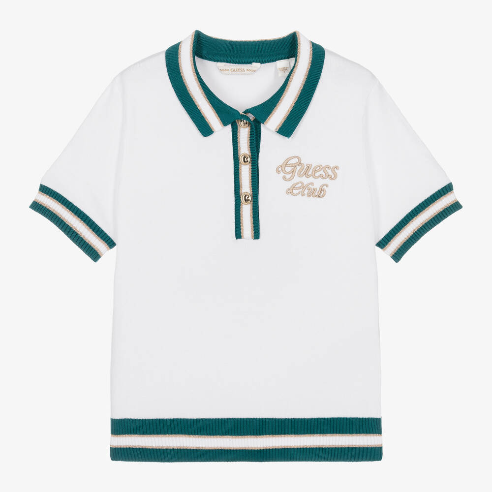 Guess-Junior Girls White Knit Polo Shirt | Childrensalon Outlet