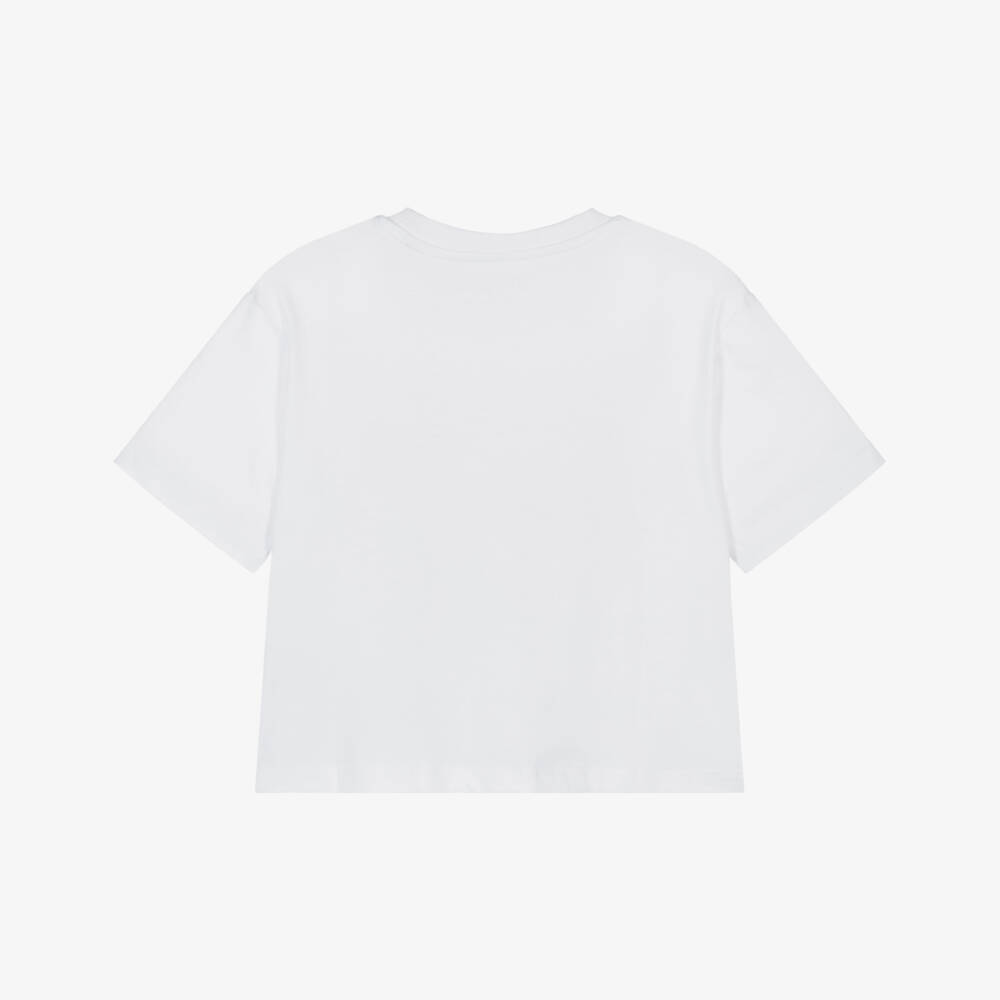 Guess-Junior Girls White Organic Cotton Diamanté 4g Logo T-Shirt | Childrensalon Outlet