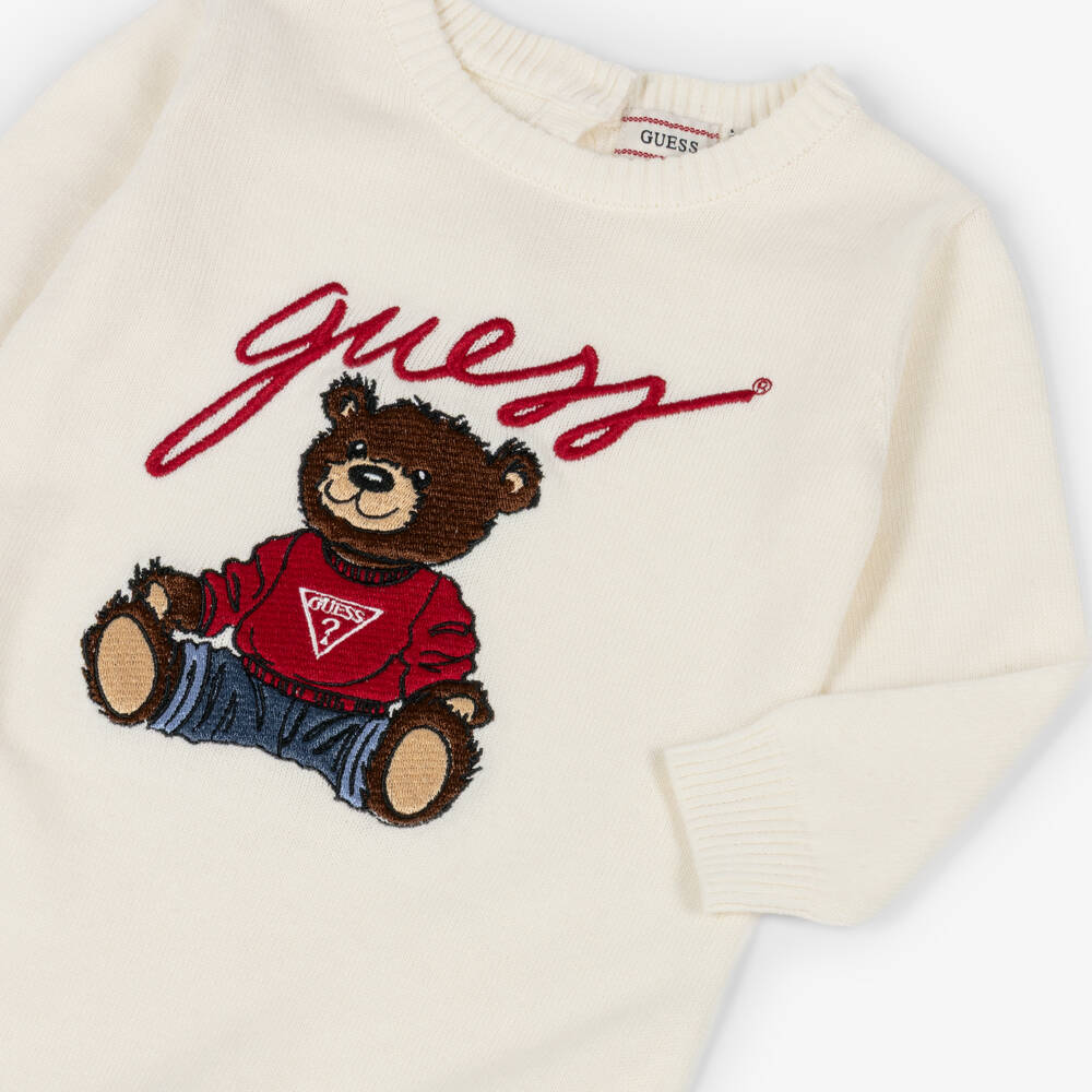 Guess-Knitted Ivory Cotton Teddy Bear Baby Romper | Childrensalon Outlet