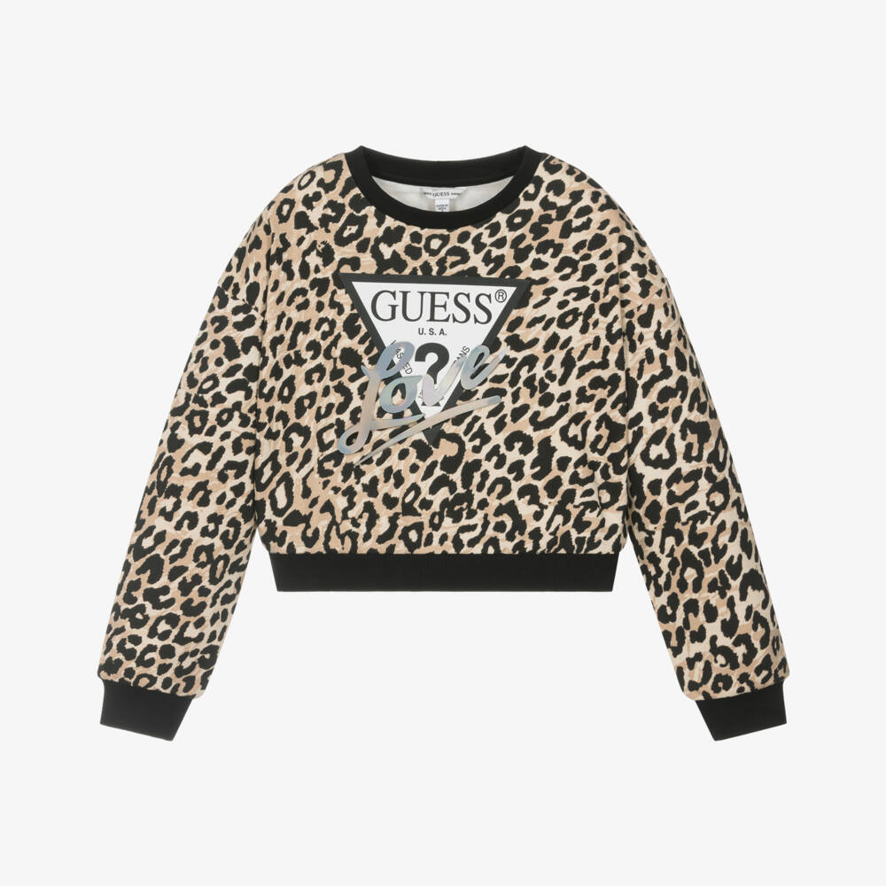Guess-Leopard Print Logo Sweatshirt | Childrensalon Outlet