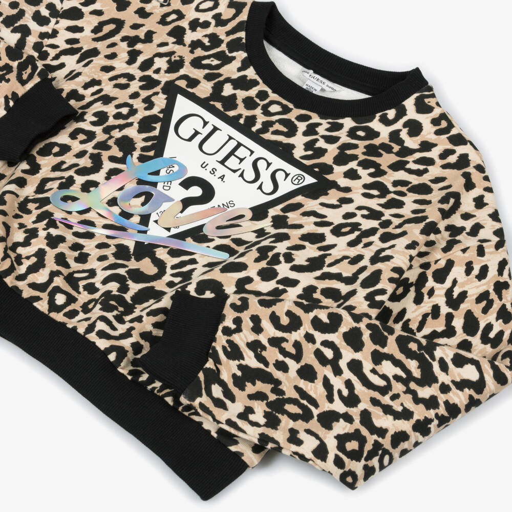 Guess-Leopard Print Logo Sweatshirt | Childrensalon Outlet