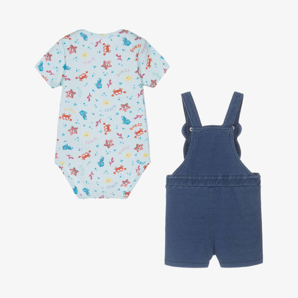 Guess-Little Boy's Aqua Dungaree Ensemble | Childrensalon Outlet