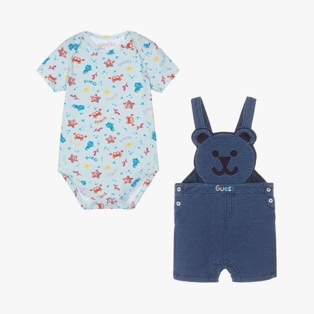 Guess-Little Boy's Aqua Dungaree Ensemble | Childrensalon Outlet