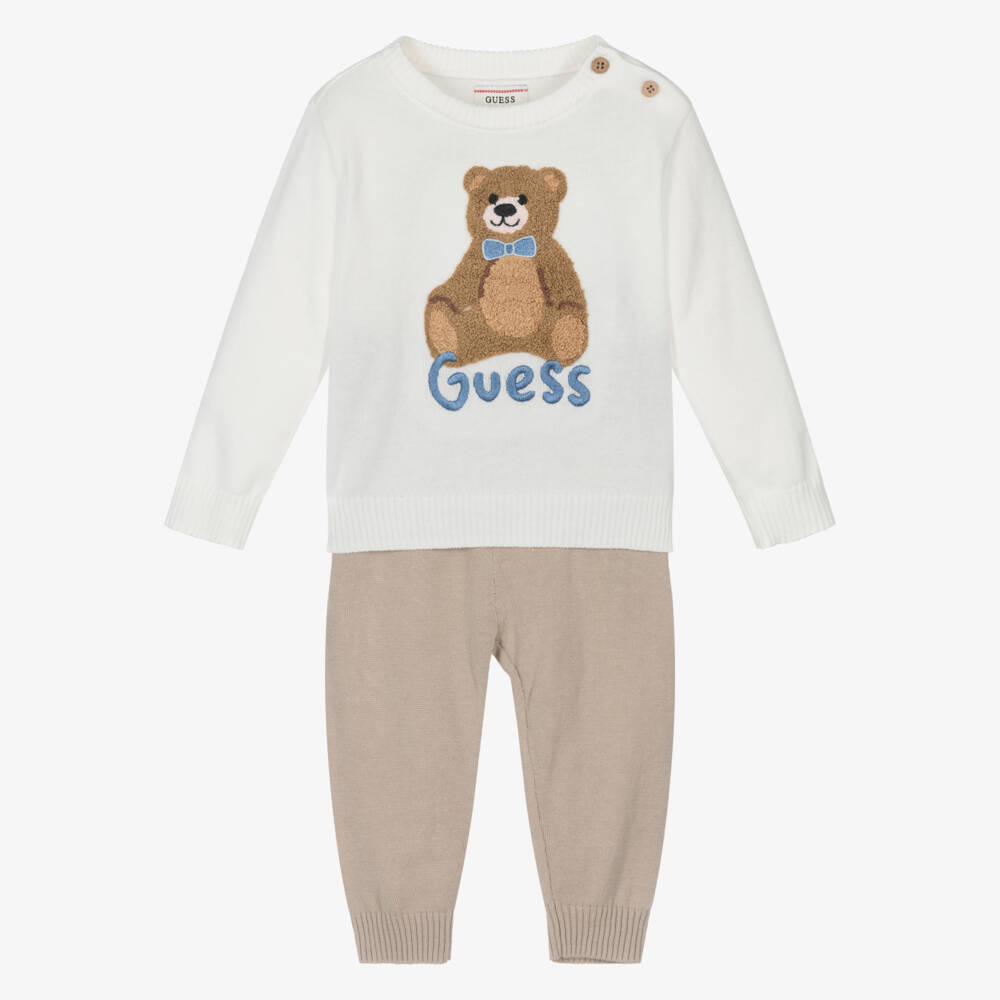 Guess-Little Boys Soft Knit Ivory & Beige Set | Childrensalon Outlet