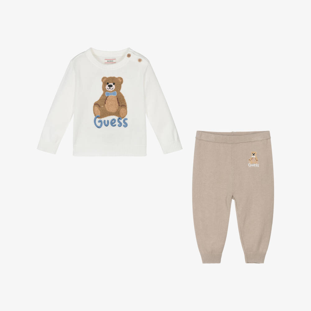 Guess-Little Boys Soft Knit Ivory & Beige Set | Childrensalon Outlet