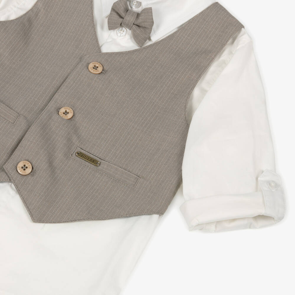 Guess-Little Gentlemen's Beige Striped Ensemble | Childrensalon Outlet