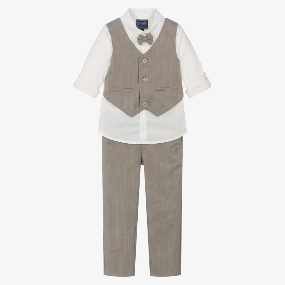 Guess-Little Gentlemen's Beige Striped Ensemble | Childrensalon Outlet