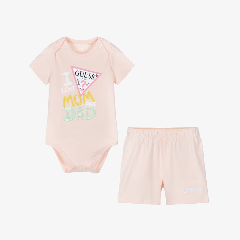 Guess-طقم قطني وردي بشعار للبنات الصغيرات | Childrensalon Outlet