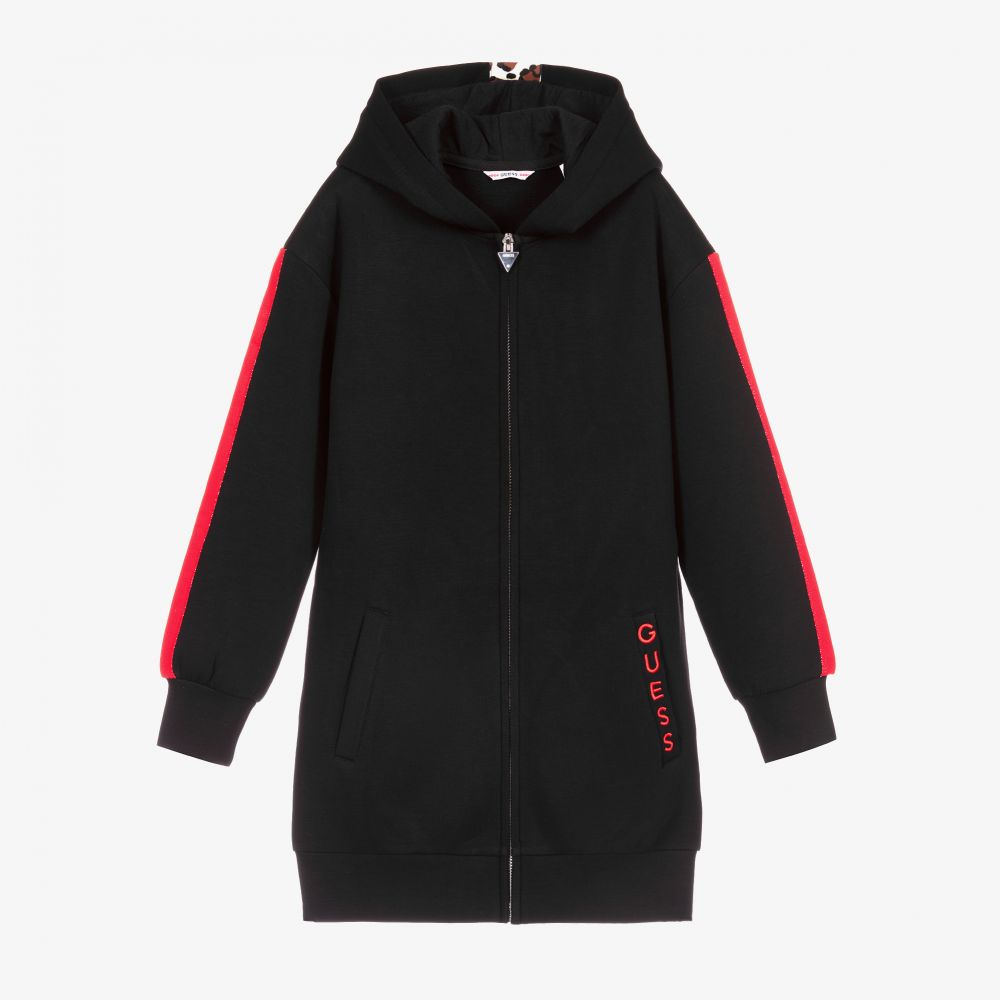 Guess - Schwarze lange Kapuzenjacke | Childrensalon