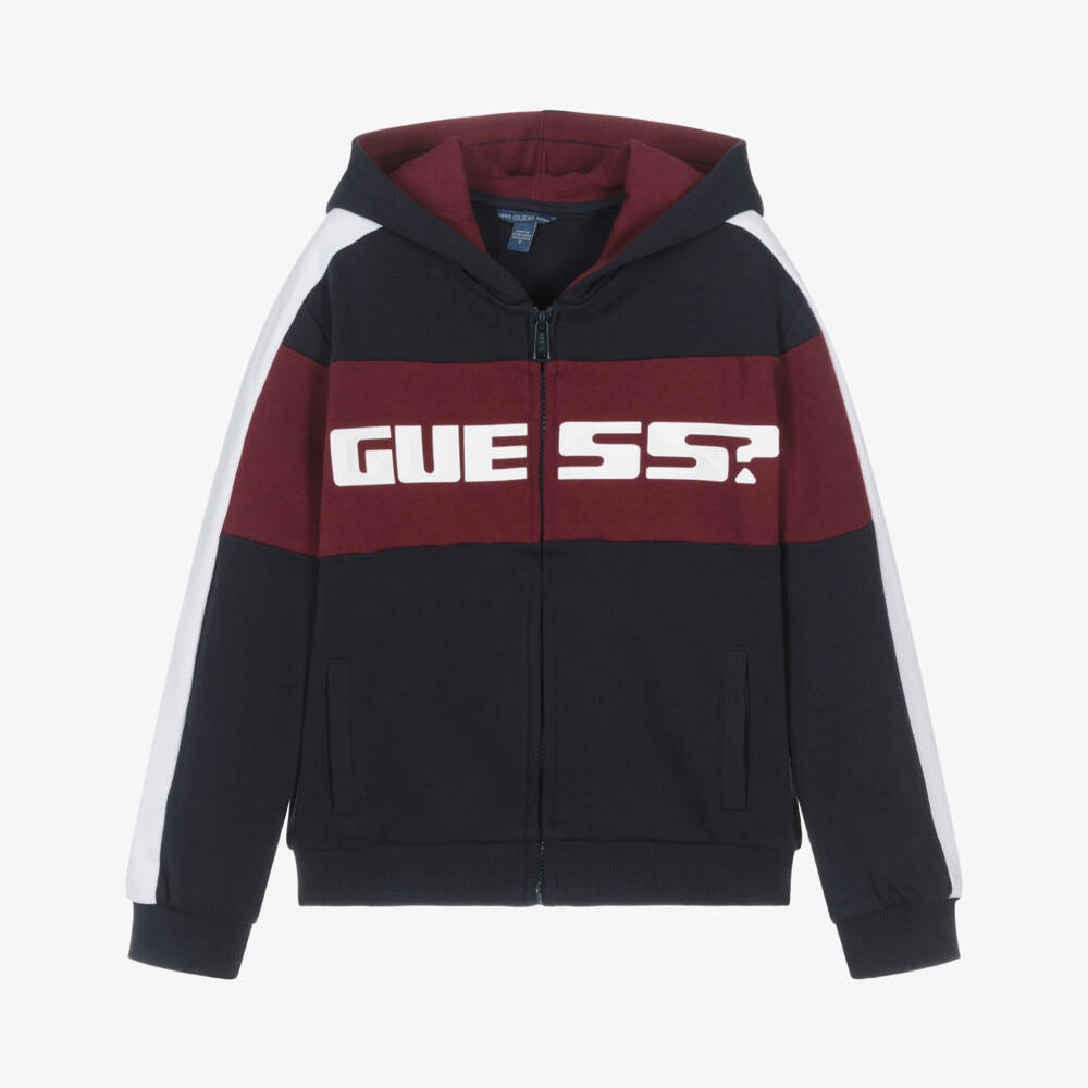 Guess-Navy And Burgundy Logo Zip Up Top | Childrensalon Outlet