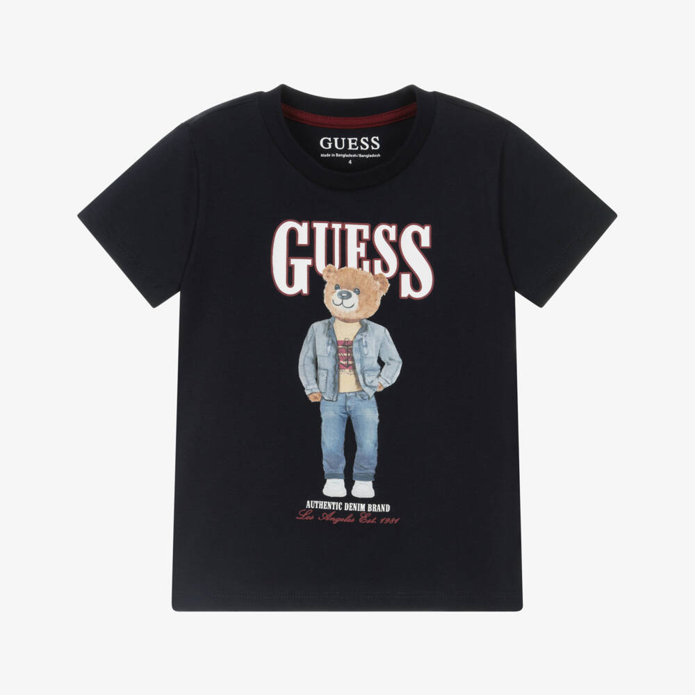Guess-Синяя футболка с медведем для мальчиков | Childrensalon Outlet