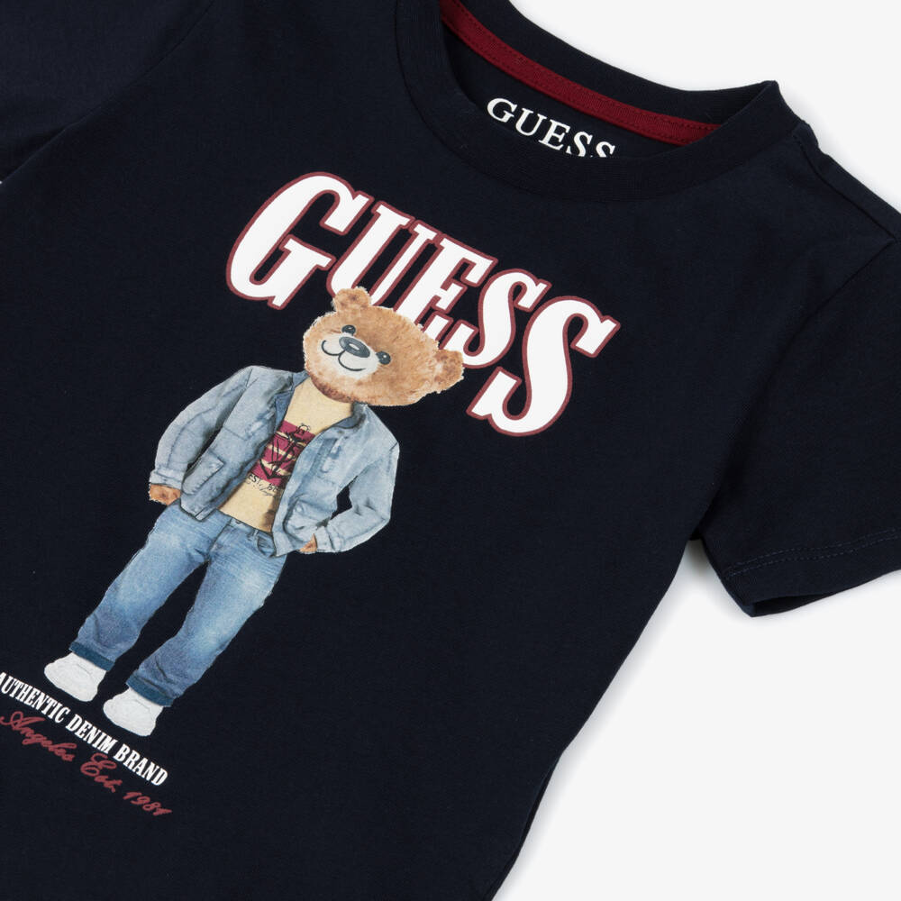 Guess-Синяя футболка с медведем для мальчиков | Childrensalon Outlet