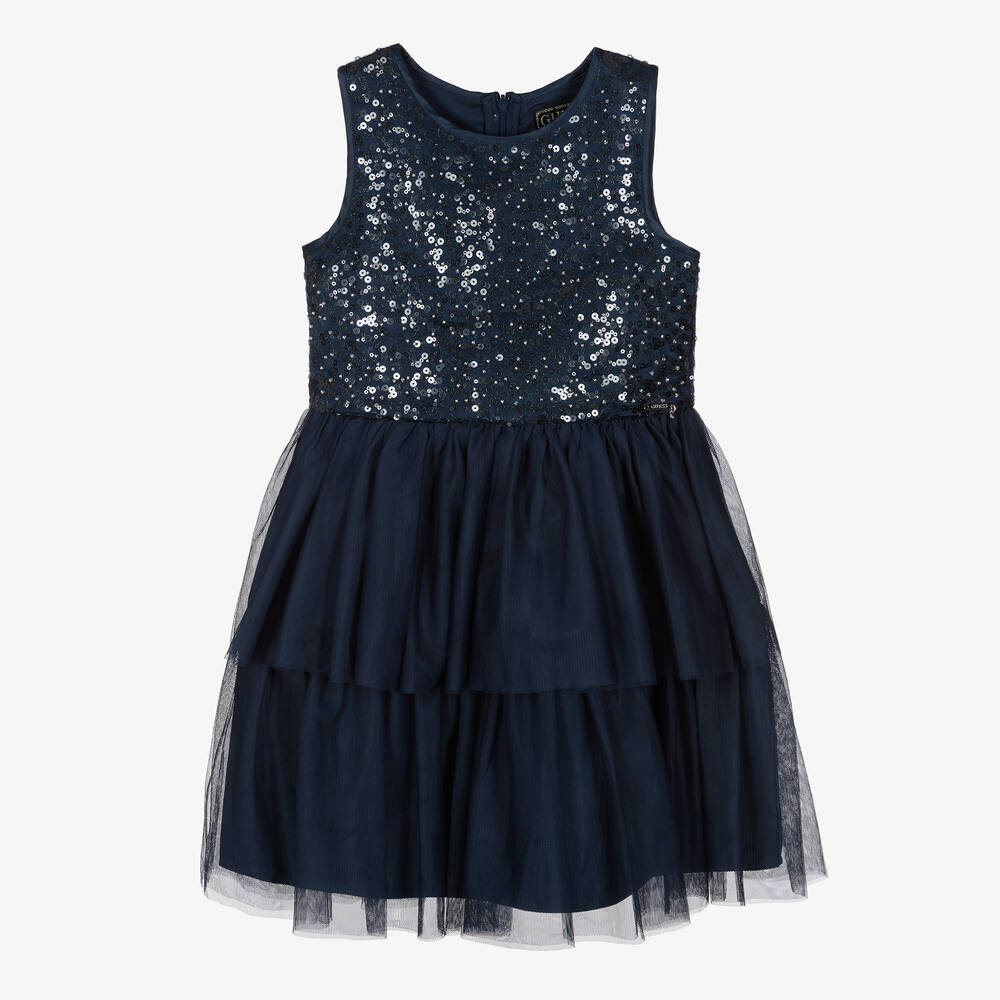 Guess - Robe bleu marine tulle et sequins | Childrensalon