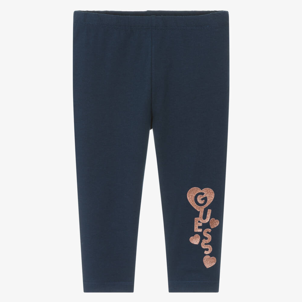 Guess-Navy Glitter Heart Girls Leggings | Childrensalon Outlet