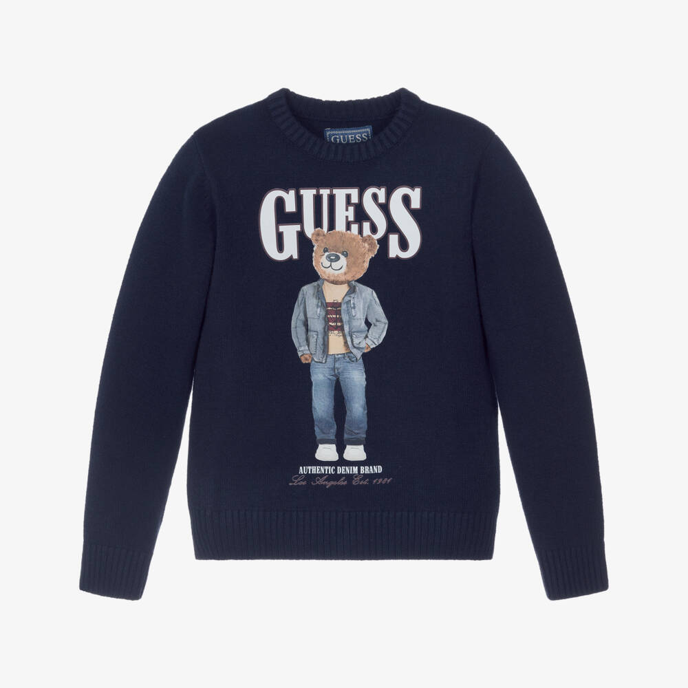 Guess-Navy Knitted Bear Sweater | Childrensalon Outlet