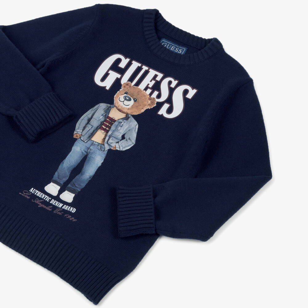 Guess-Navy Knitted Bear Sweater | Childrensalon Outlet