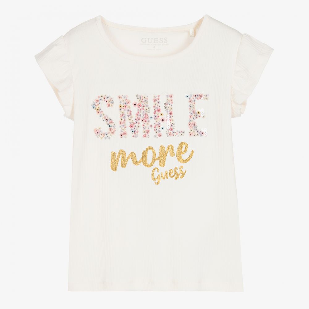 Guess - Pale Pink Ribbed Logo T-Shirt | Childrensalon