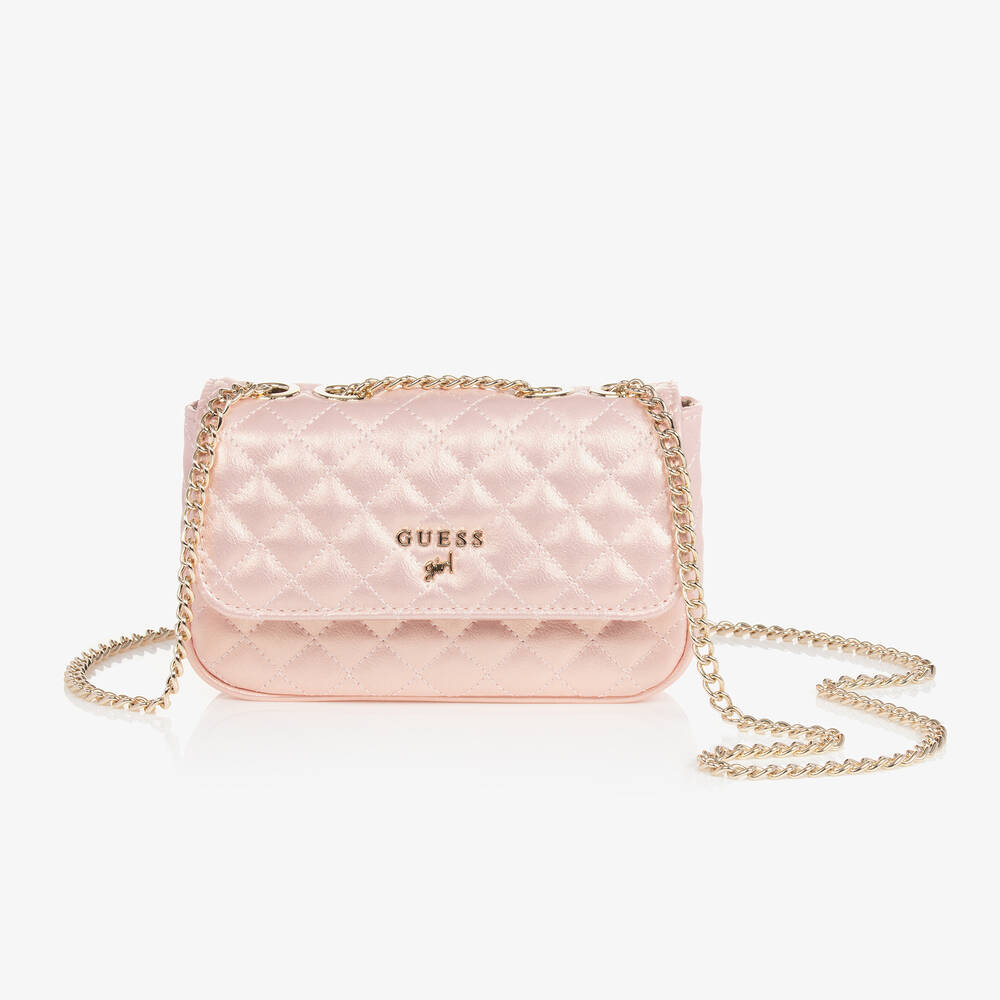 Guess-Pearlescent Pink Quilted Shoulder Bag (18cm) | Childrensalon Outlet