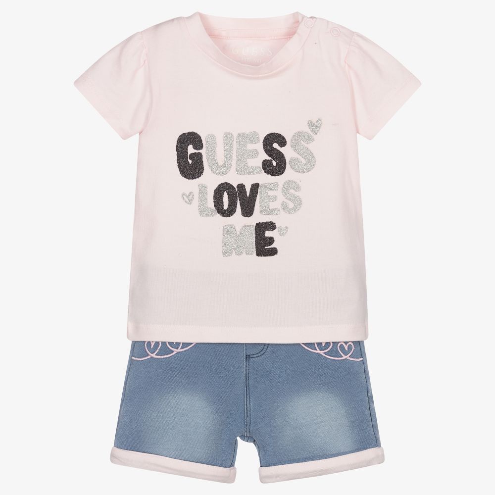 Guess - Pink & Blue Baby Shorts Set | Childrensalon