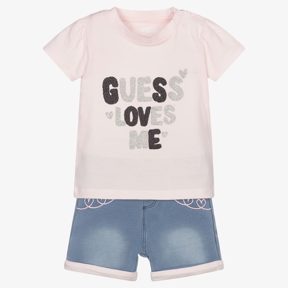 Guess - Ensemble short rose/bleu Bébé | Childrensalon