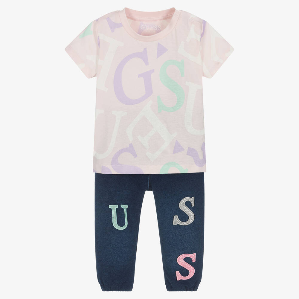 Guess - Розовая футболка и синие брюки для малышей | Childrensalon