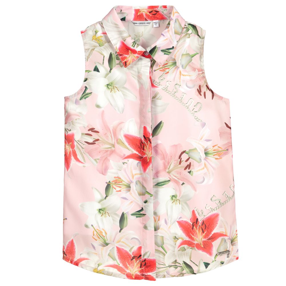 Guess - Розовая шифоновая блузка с цветами | Childrensalon