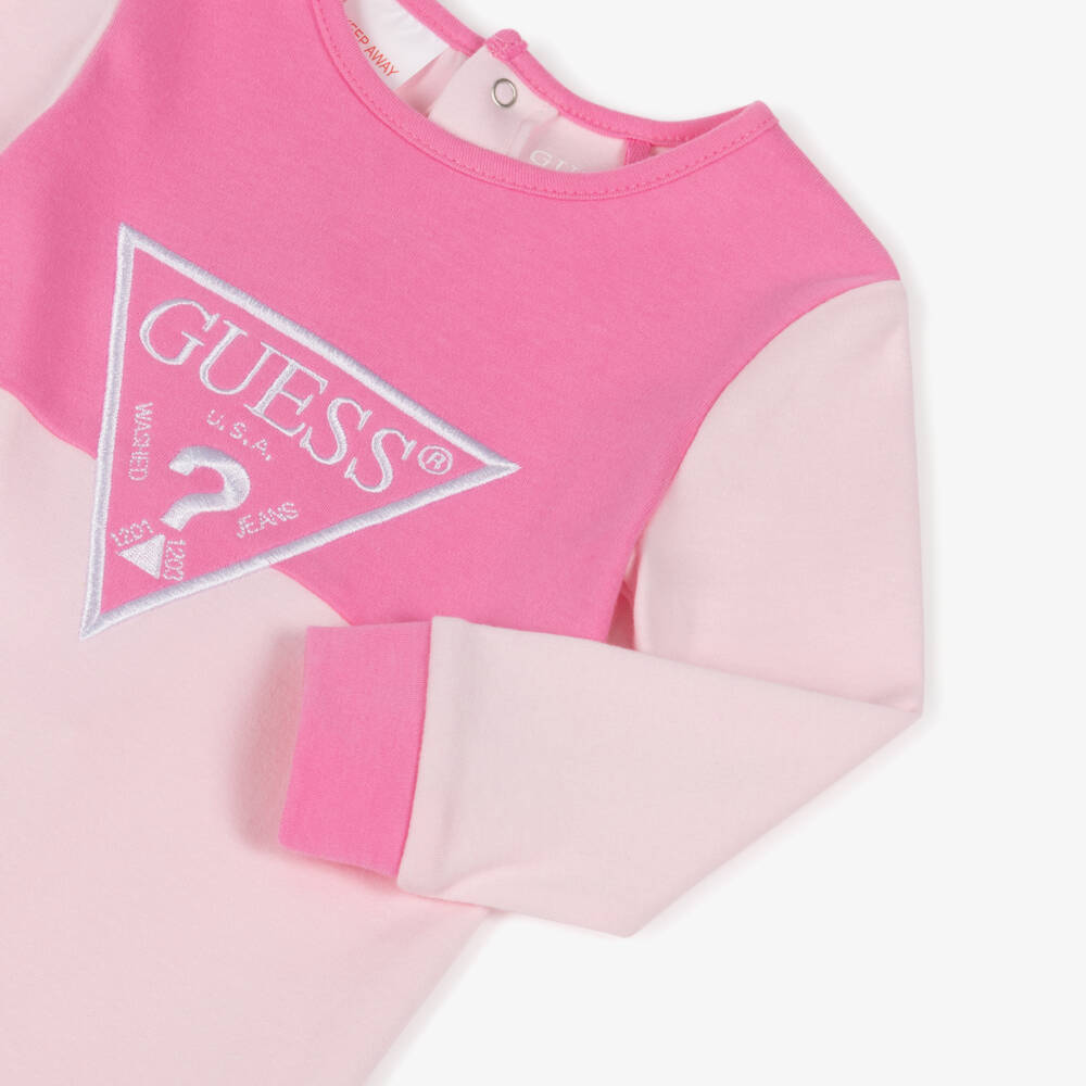 Guess-Pink Cotton Babygrow with Embroidered Triangle | Childrensalon Outlet
