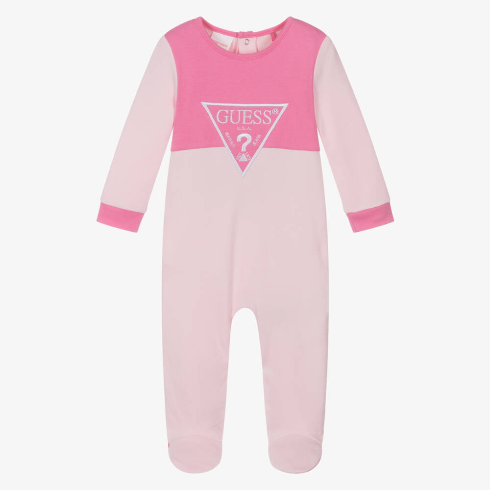Guess-Pink Cotton Babygrow with Embroidered Triangle | Childrensalon Outlet