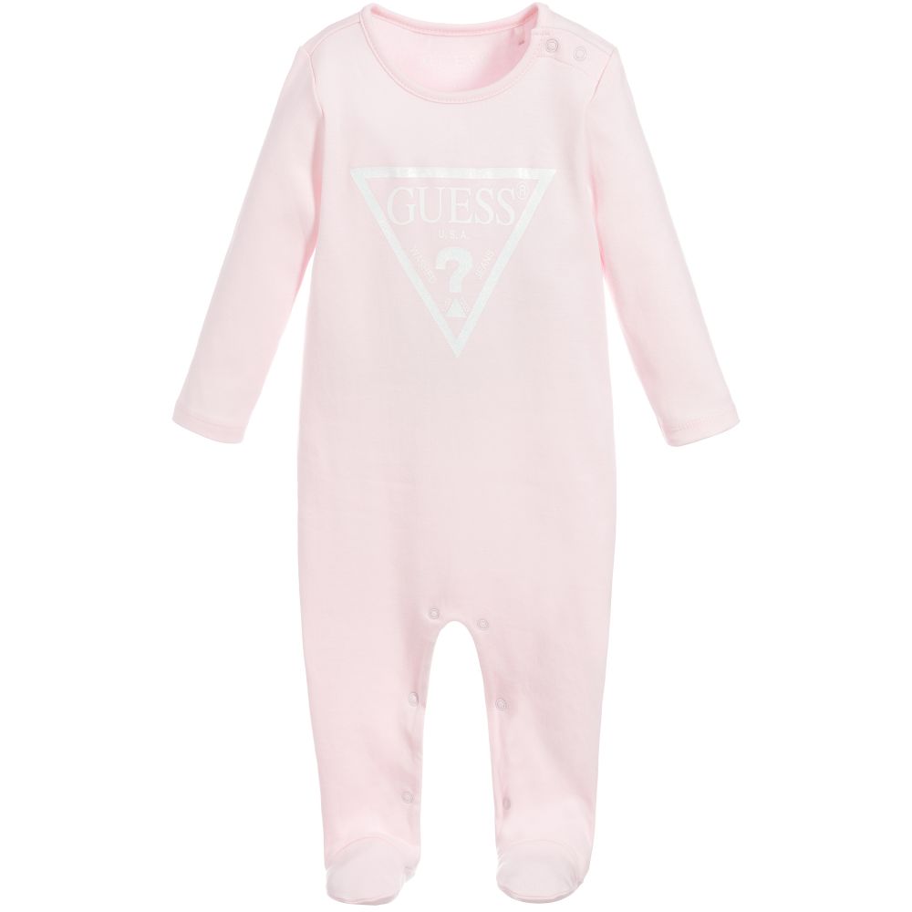 Guess - Pink Cotton Jersey Babygrow | Childrensalon